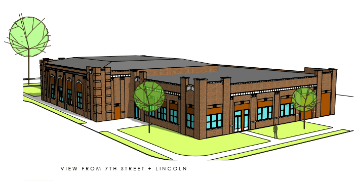 3D design of the PEACE Center, viewed from 7th street