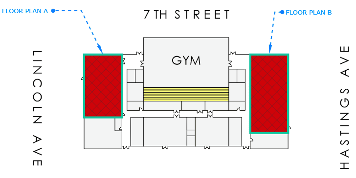 Floor plans next to the gym