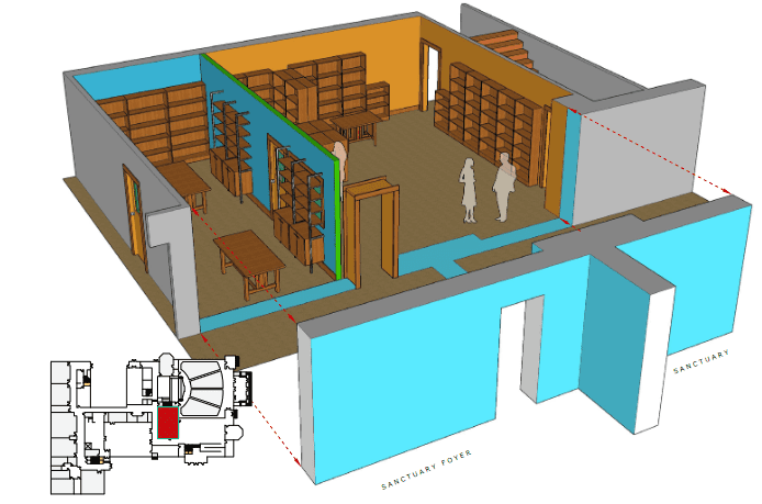 3D and top-down view of the new library and retail space